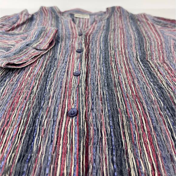 Essentials 18/20 Striped Button Down Blouse Crinkle Gauzy 3/4 Sleeve Coastal - Picture 6 of 8